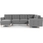 Canapé panoramique convertible - ASMA VELOURS - en tissu de qualité 5 places, gris, méridienne à gauche et angle à droite (vu de Canapé panoramique convertible - ASMA VELOURS - en tissu de qualité 5 places, gris, méridienne à gauche et angle à droite (vu de