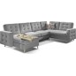 Canapé panoramique convertible - ASMA - en tissu de qualité 7 places, gris, méridienne à gauche et angle à droite (vu de face) Canapé panoramique convertible - ASMA - en tissu de qualité 7 places, gris, méridienne à gauche et angle à droite (vu de face)