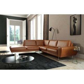 2eme PAIEMENT DE LA commande : canapé d'angle en 100% tout cuir italien de prestige 6/7 places spencer, marron cognac, angle gau