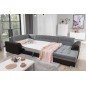 Canapé panoramique convertible - DAMIEN VELOURS - en tissu gris de qualité et caisse simili noir, 7 places, gris, méridienne à d Canapé panoramique convertible - DAMIEN VELOURS - en tissu gris de qualité et caisse simili noir, 7 places, gris, méridienne à d