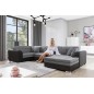 Canapé panoramique convertible - DAMIEN VELOURS - en tissu gris de qualité et caisse simili noir, 7 places, gris, méridienne à d Canapé panoramique convertible - DAMIEN VELOURS - en tissu gris de qualité et caisse simili noir, 7 places, gris, méridienne à d