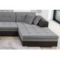 Canapé panoramique convertible - DAMIEN VELOURS - en tissu gris de qualité et caisse simili noir, 7 places, gris, méridienne à d Canapé panoramique convertible - DAMIEN VELOURS - en tissu gris de qualité et caisse simili noir, 7 places, gris, méridienne à d