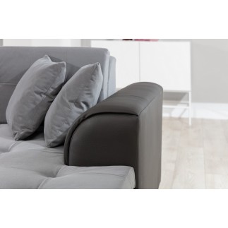 Canapé panoramique convertible - DAMIEN VELOURS - en tissu gris de qualité et caisse simili noir, 7 places, gris, méridienne à d
