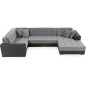 Canapé panoramique convertible - DAMIEN VELOURS - en tissu gris de qualité et caisse simili noir, 7 places, gris, méridienne à d Canapé panoramique convertible - DAMIEN VELOURS - en tissu gris de qualité et caisse simili noir, 7 places, gris, méridienne à d
