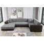 Canapé panoramique convertible - DAMIEN VELOURS - en tissu gris de qualité et caisse simili noir, 7 places, méridienne à gauche Canapé panoramique convertible - DAMIEN VELOURS - en tissu gris de qualité et caisse simili noir, 7 places, méridienne à gauche