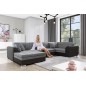 Canapé panoramique convertible - DAMIEN VELOURS - en tissu gris de qualité et caisse simili noir, 7 places, méridienne à gauche Canapé panoramique convertible - DAMIEN VELOURS - en tissu gris de qualité et caisse simili noir, 7 places, méridienne à gauche