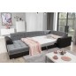 Canapé panoramique convertible - DAMIEN VELOURS - en tissu gris de qualité et caisse simili noir, 7 places, méridienne à gauche Canapé panoramique convertible - DAMIEN VELOURS - en tissu gris de qualité et caisse simili noir, 7 places, méridienne à gauche