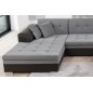 Canapé panoramique convertible - DAMIEN VELOURS - en tissu gris de qualité et caisse simili noir, 7 places, méridienne à gauche Canapé panoramique convertible - DAMIEN VELOURS - en tissu gris de qualité et caisse simili noir, 7 places, méridienne à gauche