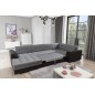 Canapé panoramique convertible - DAMIEN VELOURS - en tissu gris de qualité et caisse simili noir, 7 places, méridienne à gauche Canapé panoramique convertible - DAMIEN VELOURS - en tissu gris de qualité et caisse simili noir, 7 places, méridienne à gauche