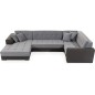 Canapé panoramique convertible - DAMIEN VELOURS - en tissu gris de qualité et caisse simili noir, 7 places, méridienne à gauche Canapé panoramique convertible - DAMIEN VELOURS - en tissu gris de qualité et caisse simili noir, 7 places, méridienne à gauche