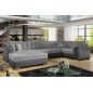 Canapé panoramique convertible - DAMIEN VELOURS - en velours gris clair et gris foncé de qualité, 7 places, méridienne à gauche Canapé panoramique convertible - DAMIEN VELOURS - en velours gris clair et gris foncé de qualité, 7 places, méridienne à gauche