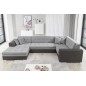 Canapé panoramique convertible - DAMIEN VELOURS - en velours gris clair et gris foncé de qualité, 7 places, méridienne à gauche Canapé panoramique convertible - DAMIEN VELOURS - en velours gris clair et gris foncé de qualité, 7 places, méridienne à gauche