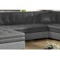 Canapé panoramique convertible - DAMIEN VELOURS - en velours gris foncé et gris clair de qualité, 7 places, méridienne à droite Canapé panoramique convertible - DAMIEN VELOURS - en velours gris foncé et gris clair de qualité, 7 places, méridienne à droite