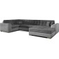Canapé panoramique convertible - DAMIEN VELOURS - en velours gris foncé et gris clair de qualité, 7 places, méridienne à droite Canapé panoramique convertible - DAMIEN VELOURS - en velours gris foncé et gris clair de qualité, 7 places, méridienne à droite
