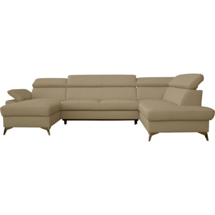 2eme paiement de la commande: Canapé d'angle convertible en cuir italien de luxe 7/8 places warini avec coffre, beige, angle dro