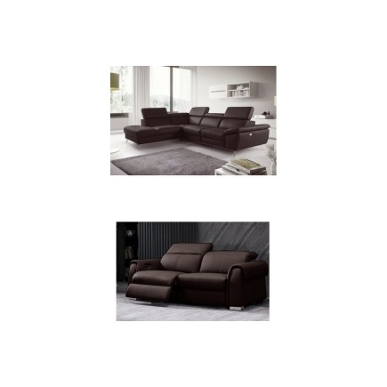 Solde de paiement commande: Canapé d'angle relax, 100% tout cuir épais luxe italien relax électrique, 5/6 places kaster, chocola