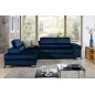 Canapé d'angle convertible - ERWAN - en velours luxe 5 places, bleu foncé, angle gauche (vu de face) Canapé d'angle convertible - ERWAN - en velours luxe 5 places, bleu foncé, angle gauche (vu de face)