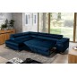 Canapé d'angle convertible - ERWAN - en velours luxe 5 places, bleu foncé, angle gauche (vu de face) Canapé d'angle convertible - ERWAN - en velours luxe 5 places, bleu foncé, angle gauche (vu de face)