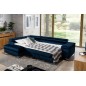 Canapé d'angle convertible - ERWAN - en velours luxe 5 places, bleu foncé, angle gauche (vu de face) Canapé d'angle convertible - ERWAN - en velours luxe 5 places, bleu foncé, angle gauche (vu de face)