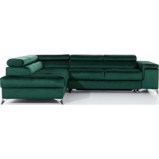 - Canapé d'angle convertible - ERWAN - en velours luxe 5 places, vert, angle gauche (vu de face)