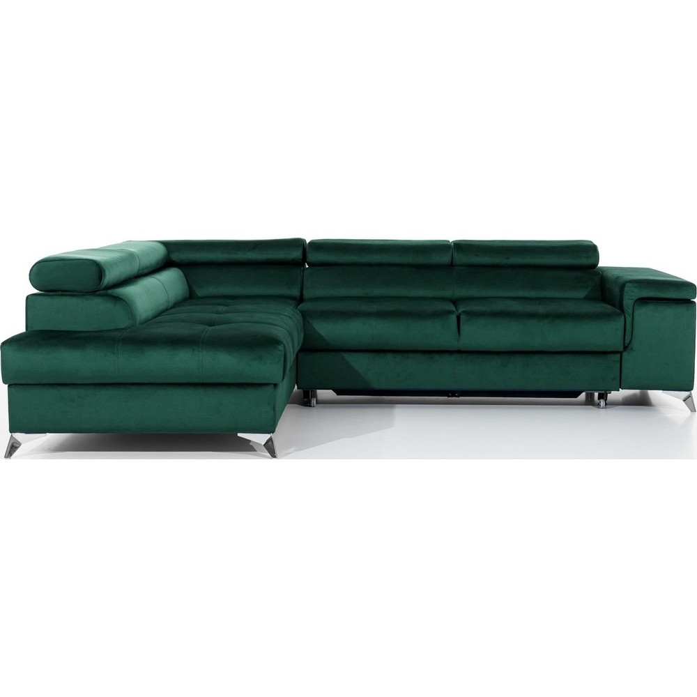 - Canapé d'angle convertible - ERWAN - en velours luxe 5 places, vert, angle gauche (vu de face) - Canapé d'angle convertible - ERWAN - en velours luxe 5 places, vert, angle gauche (vu de face)
