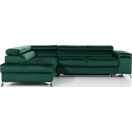 - Canapé d'angle convertible - ERWAN - en velours luxe 5 places, vert, angle gauche (vu de face)