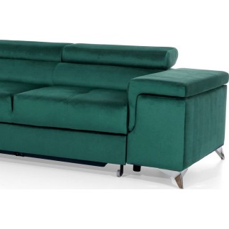 - Canapé d'angle convertible - ERWAN - en velours luxe 5 places, vert, angle gauche (vu de face)