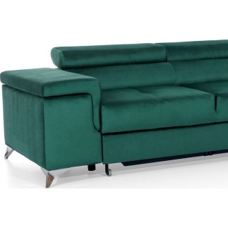 Canapé d'angle convertible - ERWAN - en velours luxe 5 places, vert, angle droit (vu de face)