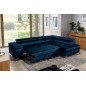 Canapé d'angle convertible - ERWAN - en velours luxe 5 places, bleu foncé, angle droit (vu de face)