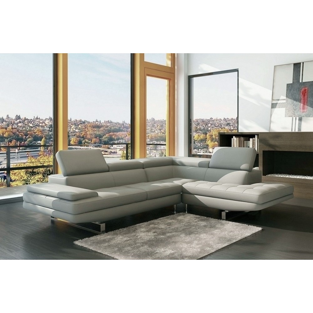 Canapé d'angle en cuir italien 6 places BIRKIN, gris clair, angle droit Canapé d'angle en cuir italien 6 places BIRKIN, gris clair, angle droit