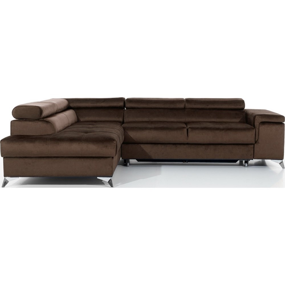Canapé d'angle convertible - ERWAN - en velours luxe 5 places, chocolat, angle gauche (vu de face) Canapé d'angle convertible - ERWAN - en velours luxe 5 places, chocolat, angle gauche (vu de face)