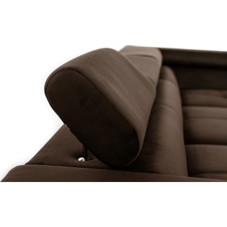 Canapé d'angle convertible - ERWAN - en velours luxe 5 places, chocolat, angle gauche (vu de face)