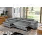 Canapé d'angle convertible - ERWAN - en velours luxe 5 places, gris, angle gauche (vu de face) Canapé d'angle convertible - ERWAN - en velours luxe 5 places, gris, angle gauche (vu de face)