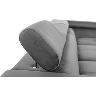 Canapé d'angle convertible - ERWAN - en velours luxe 5 places, gris, angle gauche (vu de face)