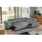 Canapé d'angle convertible - ERWAN - en velours luxe 5 places, gris, angle droit (vu de face) Canapé d'angle convertible - ERWAN - en velours luxe 5 places, gris, angle droit (vu de face)