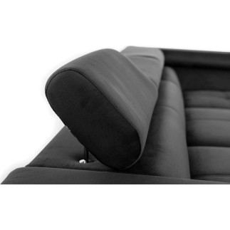 Canapé d'angle convertible - ERWAN - en velours luxe 5 places, anthracite, angle droit (vu de face)