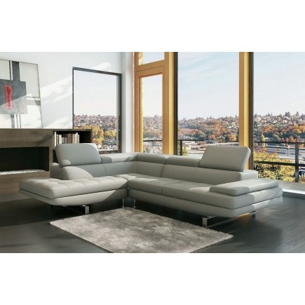 - Canapé d'angle en cuir italien 6 places BIRKIN, gris clair