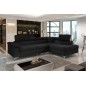Canapé d'angle convertible - ERNEST - en tissu luxe 5 places, noir, angle droit (vu de face) Canapé d'angle convertible - ERNEST - en tissu luxe 5 places, noir, angle droit (vu de face)