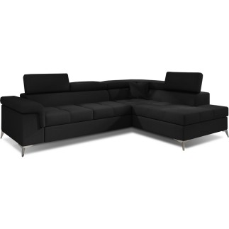 Canapé d'angle convertible - ERNEST - en tissu luxe 5 places, noir, angle droit (vu de face)