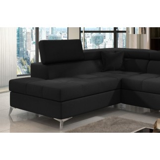 - Canapé d'angle convertible - ERNEST - en tissu luxe 5 places, noir, angle gauche (vu de face)