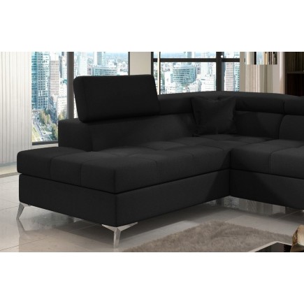 - Canapé d'angle convertible - ERNEST - en tissu luxe 5 places, noir, angle gauche (vu de face)
