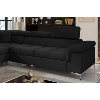 - Canapé d'angle convertible - ERNEST - en tissu luxe 5 places, noir, angle gauche (vu de face)