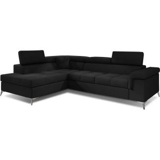 - Canapé d'angle convertible - ERNEST - en tissu luxe 5 places, noir, angle gauche (vu de face)