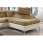 Canapé d'angle convertible - ERMAN - en tissu et simili 5 places, marron et écru, angle droit (vu de face) Canapé d'angle convertible - ERMAN - en tissu et simili 5 places, marron et écru, angle droit (vu de face)