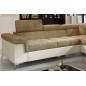 Canapé d'angle convertible - ERMAN - en tissu et simili 5 places, marron et écru, angle droit (vu de face) Canapé d'angle convertible - ERMAN - en tissu et simili 5 places, marron et écru, angle droit (vu de face)