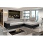 Canapé d'angle convertible - ERMAN - en tissu et simili 5 places, gris et noir, angle droit (vu de face) Canapé d'angle convertible - ERMAN - en tissu et simili 5 places, gris et noir, angle droit (vu de face)