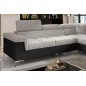 Canapé d'angle convertible - ERMAN - en tissu et simili 5 places, gris et noir, angle droit (vu de face) Canapé d'angle convertible - ERMAN - en tissu et simili 5 places, gris et noir, angle droit (vu de face)