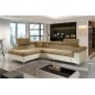 - Canapé d'angle convertible - ERMAN - en tissu et simili 5 places, marron et écru, angle gauche (vu de face) - Canapé d'angle convertible - ERMAN - en tissu et simili 5 places, marron et écru, angle gauche (vu de face)