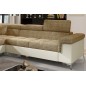 - Canapé d'angle convertible - ERMAN - en tissu et simili 5 places, marron et écru, angle gauche (vu de face) - Canapé d'angle convertible - ERMAN - en tissu et simili 5 places, marron et écru, angle gauche (vu de face)