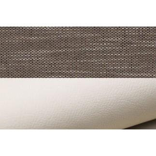 - Canapé d'angle convertible - ERMAN - en tissu et simili 5 places, marron et écru, angle gauche (vu de face)